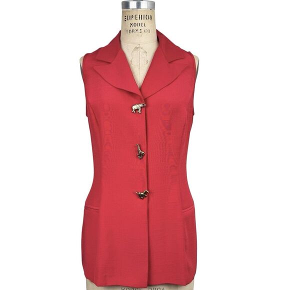 VTG 90s Melissa Harper Shirt Vest 8T Safari Elephant Gold Button Office Business - Picture 10 of 16